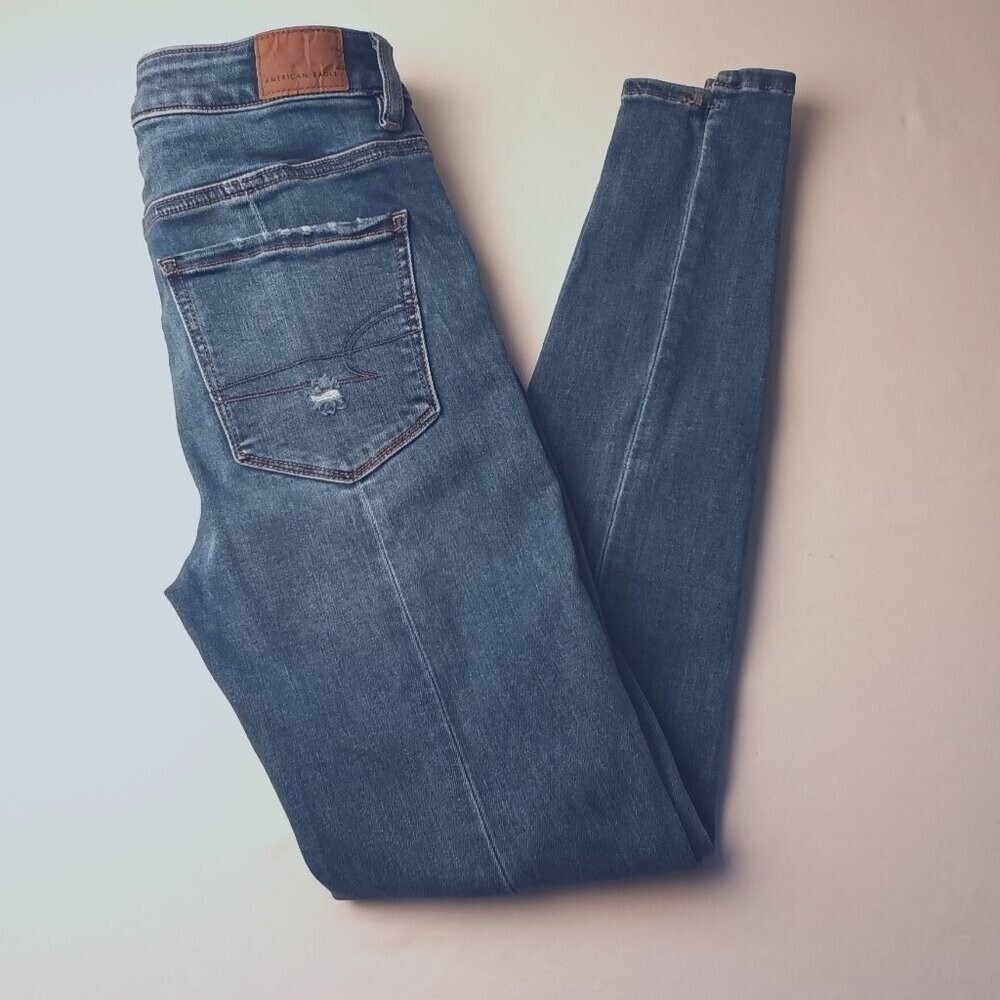American Eagle Women Mid Rise Skinny Jeans Blue Size 2 Stretch Casual Streetwear
